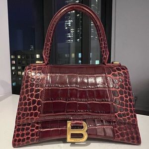 Balenciaga Hourglass Small Croc-Embossed Top-Handle Bag